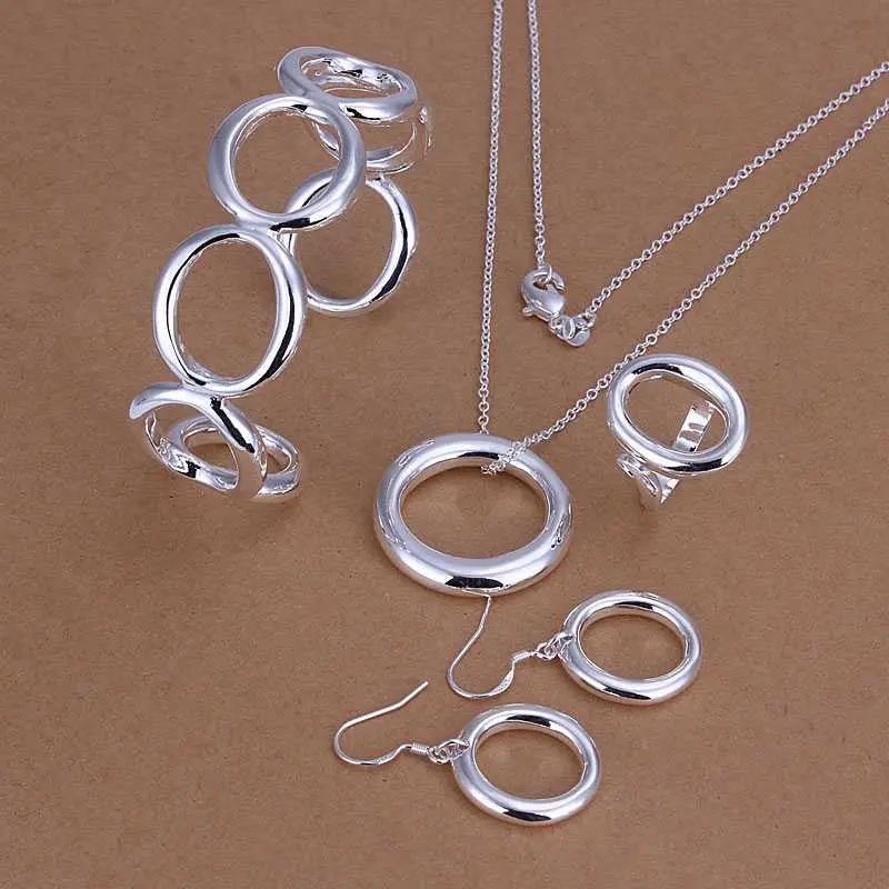 Silver Plated Jewelry Sets Necklace&Bracelet&Earring&Ring Sets Margarida 62 1