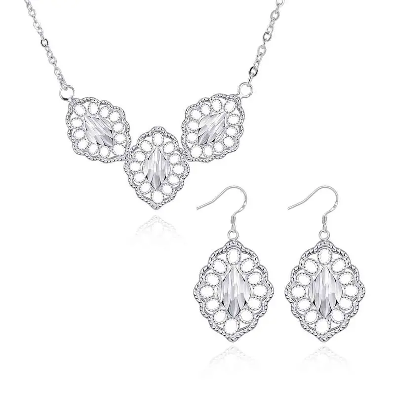 Silver Plated Jewelry Sets Prismatic Necklace + Earrings African Jewelry Set Personalized 92 1