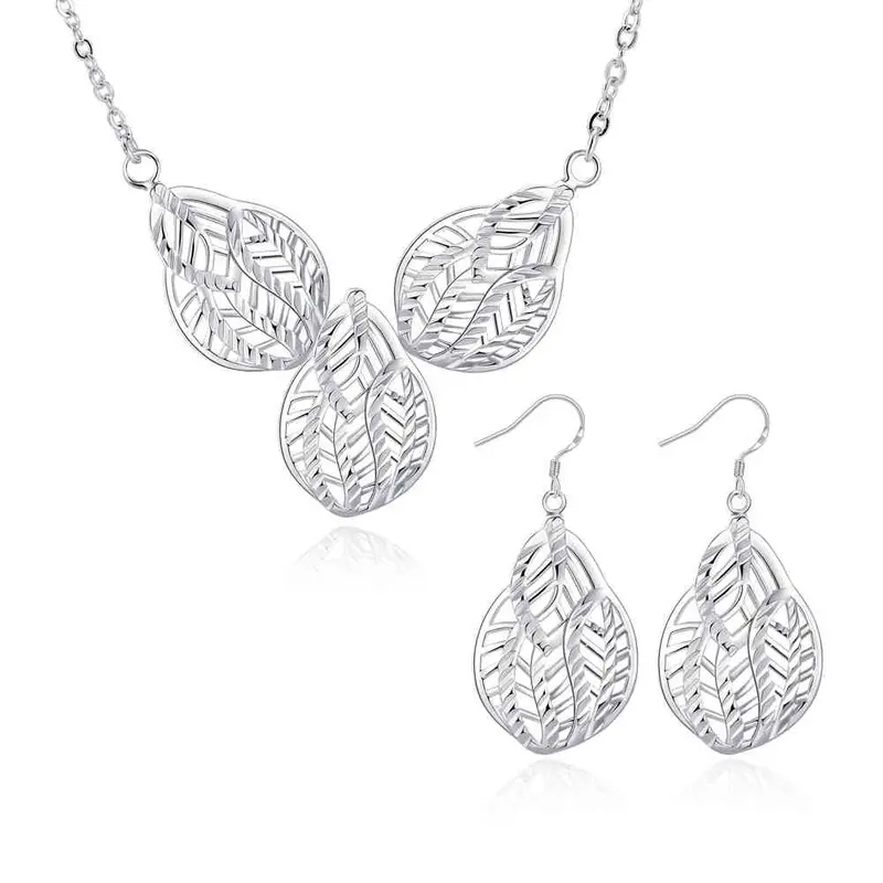 Silver Plated Jewelry Sets Prismatic Necklace + Earrings African Jewelry Set Personalized 92 2