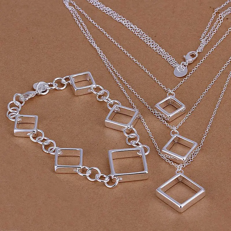 Silver Plated Jewelry Sets Silver-Plated Necklace Bracelet Smts 64 1