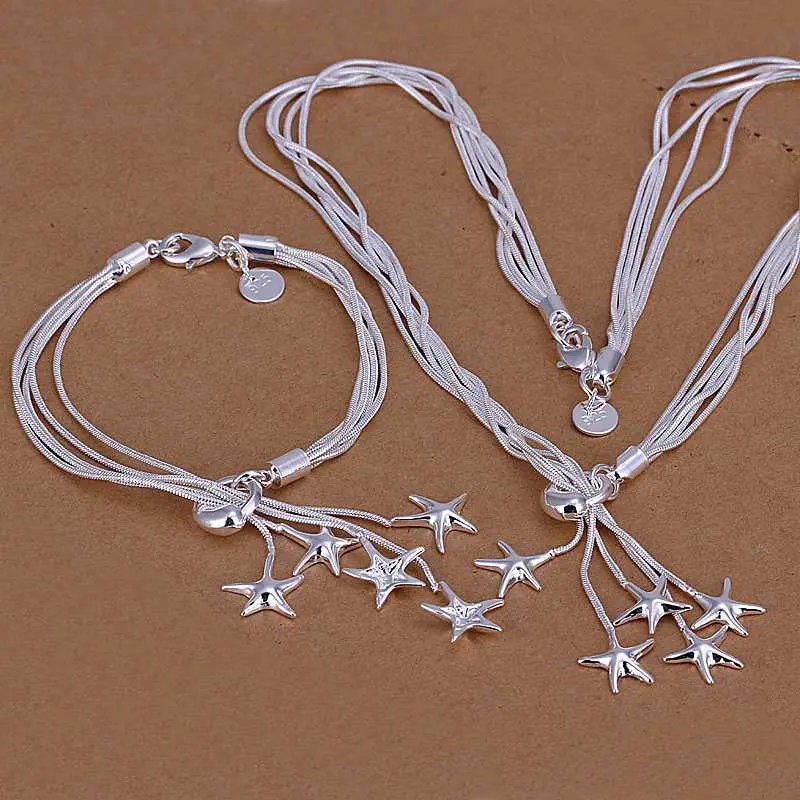 Silver Plated Jewelry Sets Starfish Necklace&Bracelet&Earring Sets Margarida 94 1