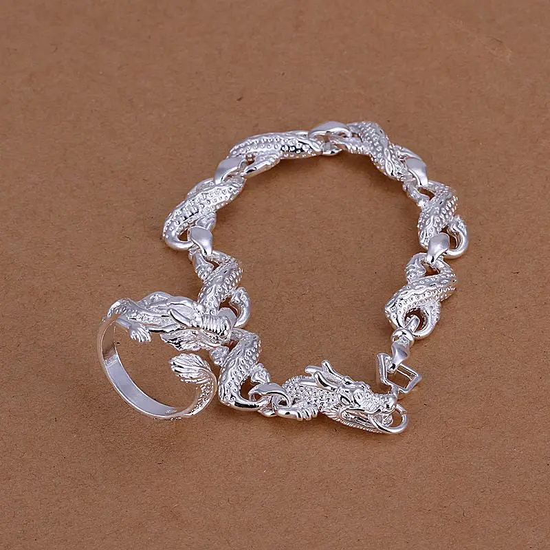 Silver-Plated Jewelry Sets White Dragon Bracelet&Ring Accessories 1