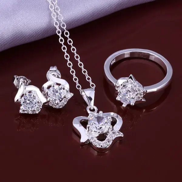 Silver Plated Jewelry Sets White Rose R+E+N Sets Bijoux 52 1