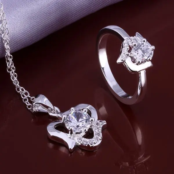 Silver Plated Jewelry Sets White Rose R+E+N Sets Bijoux 52 3