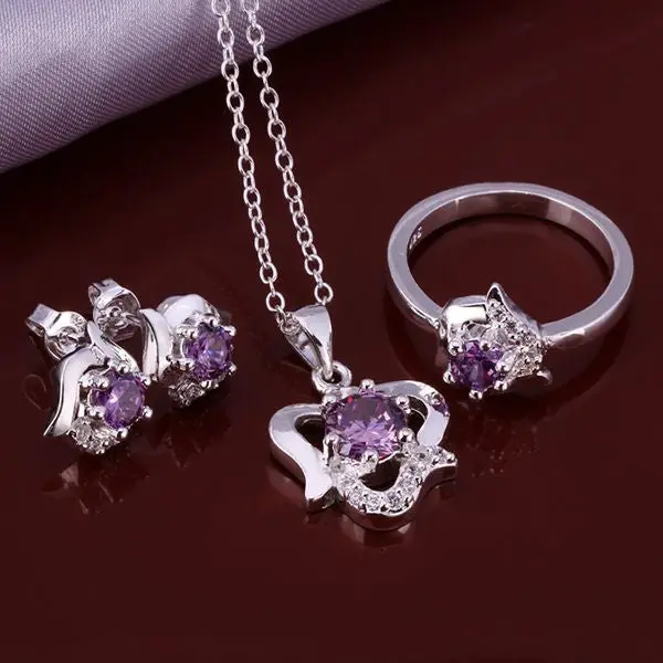 Silver Plated Jewelry Sets White Rose R+E+N Sets Bijoux 52 5