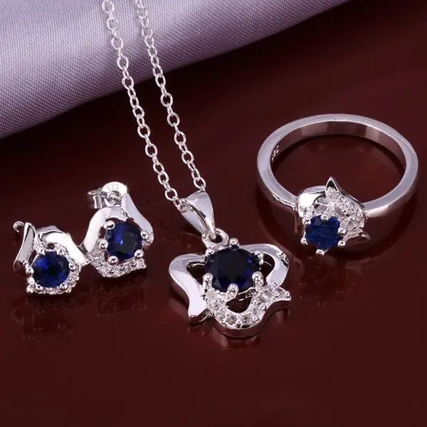 Silver Plated Jewelry Sets White Rose R+E+N Sets Bijoux 52 8