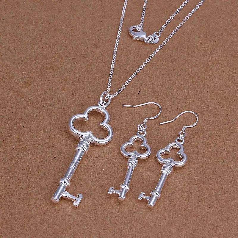 Silver Plated Key Jewelry Sets Necklace Bracelet Bangle Earring Ring Smts2 1
