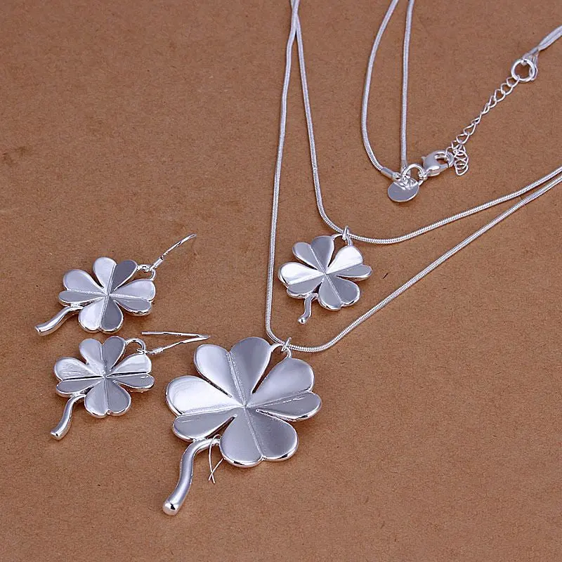 Silver Plated Leaf Jewelry Sets Necklace Bracelet Bangle Earring Ring Smts184 1