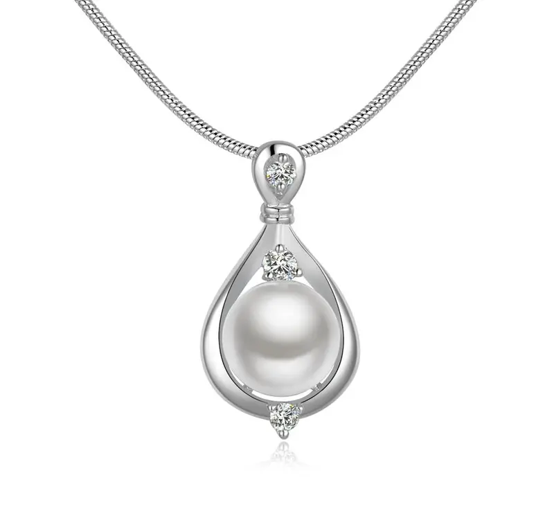 Silver Plated Necklace Men Big Imitation Pearl Collar Floating Charms 523 1