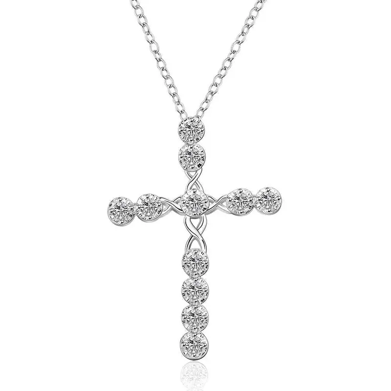 Silver Plated Necklace Men Cross Collier Plastron Accessories 1