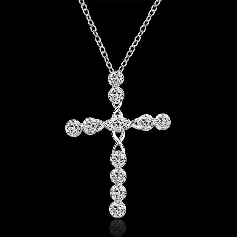 Silver Plated Necklace Men Cross Collier Plastron Accessories 2
