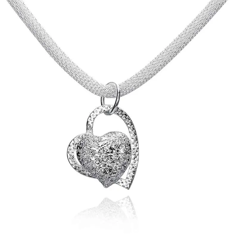 Silver Plated Necklace Men Inlaid Stone Heart Colares Hand Madeball 27 1