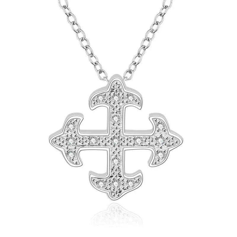 Silver Plated Necklace Women White Mediate Cross Collane Collier Plastron Femme111 11