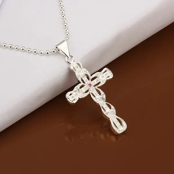 Silver Plated Necklace Women White Mediate Cross Collane Collier Plastron Femme111 4