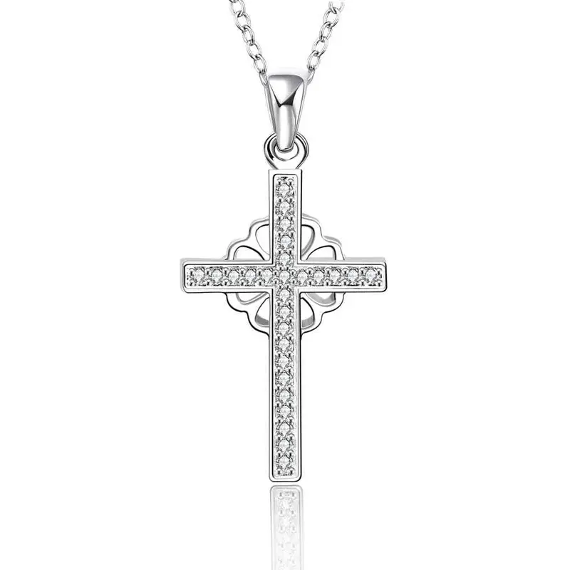 Silver Plated Necklace Women White Mediate Cross Collane Collier Plastron Femme111 8