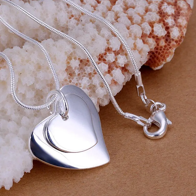 Silver-Plated Necklaces Pendants Double Heart Tag Maxi Necklace 1