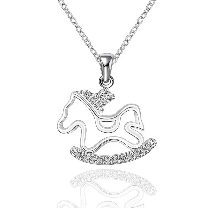 Silver Plated Necklaces & Pendants Horse Running White Hair Colar Feminino Sport 2 1