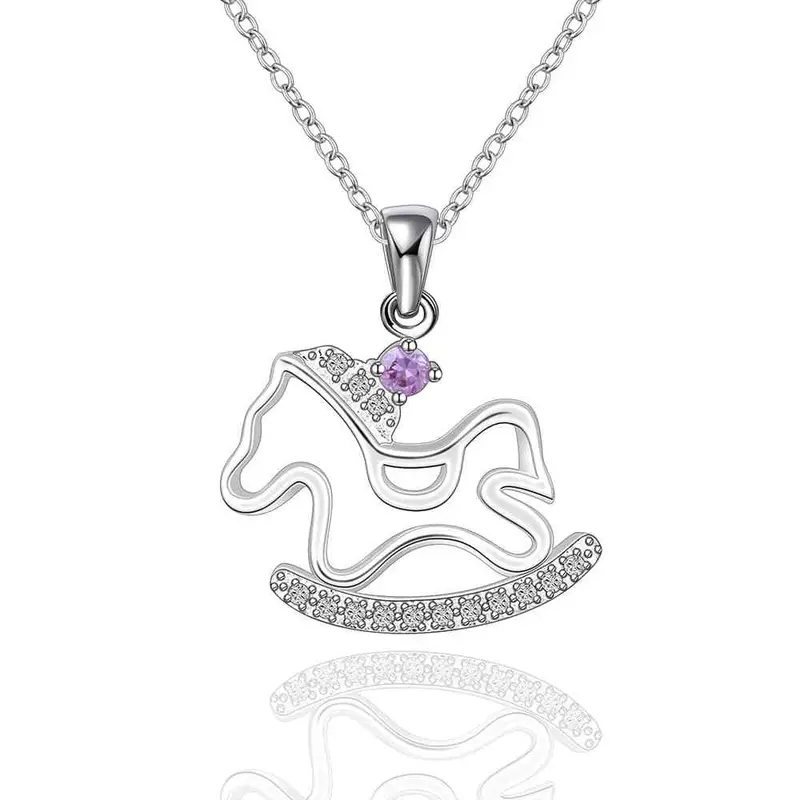 Silver Plated Necklaces & Pendants Horse Running White Hair Colar Feminino Sport 2 2
