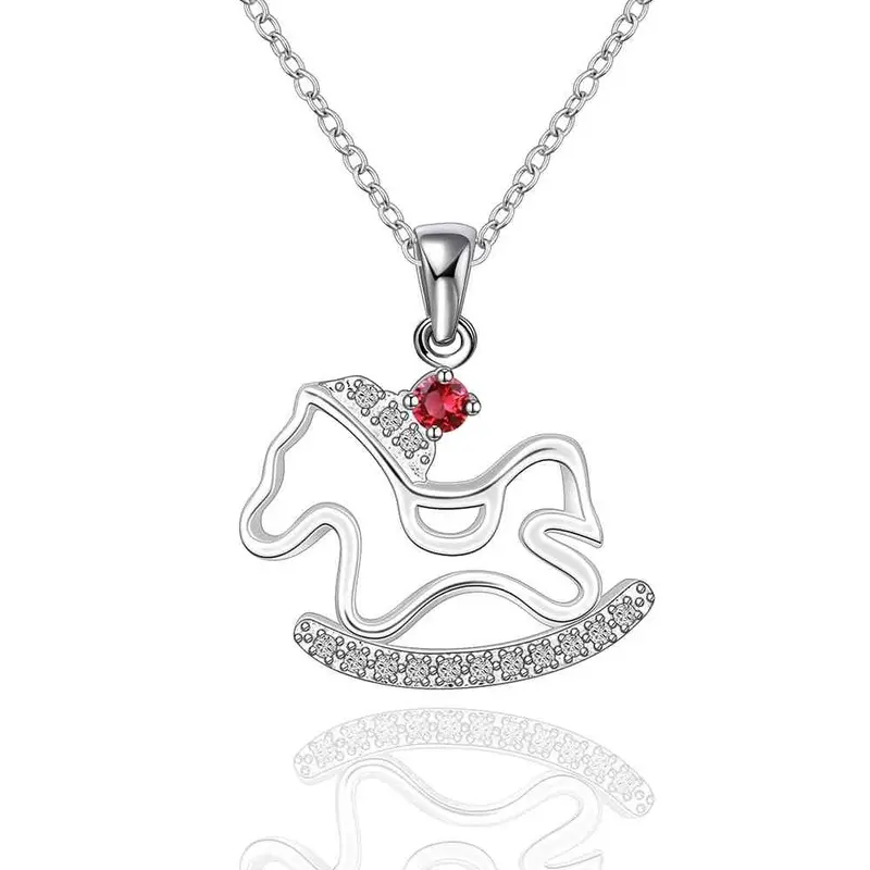 Silver Plated Necklaces & Pendants Horse Running White Hair Colar Feminino Sport 2 3