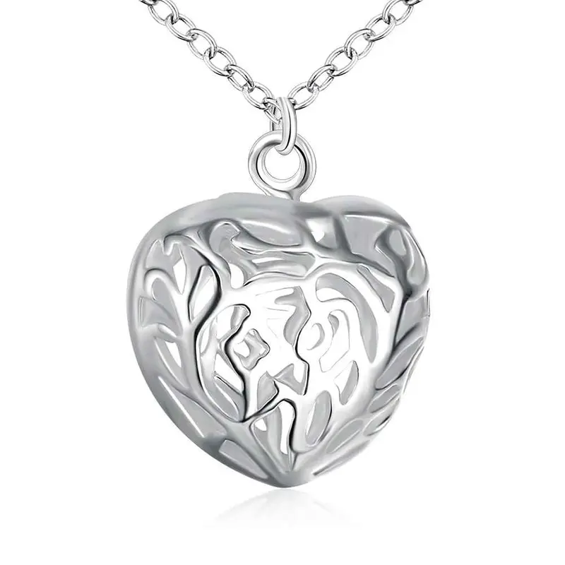 Silver-Plated Necklaces &Amp; Pendants Stereo Heart Collier Femme Jewelry 1
