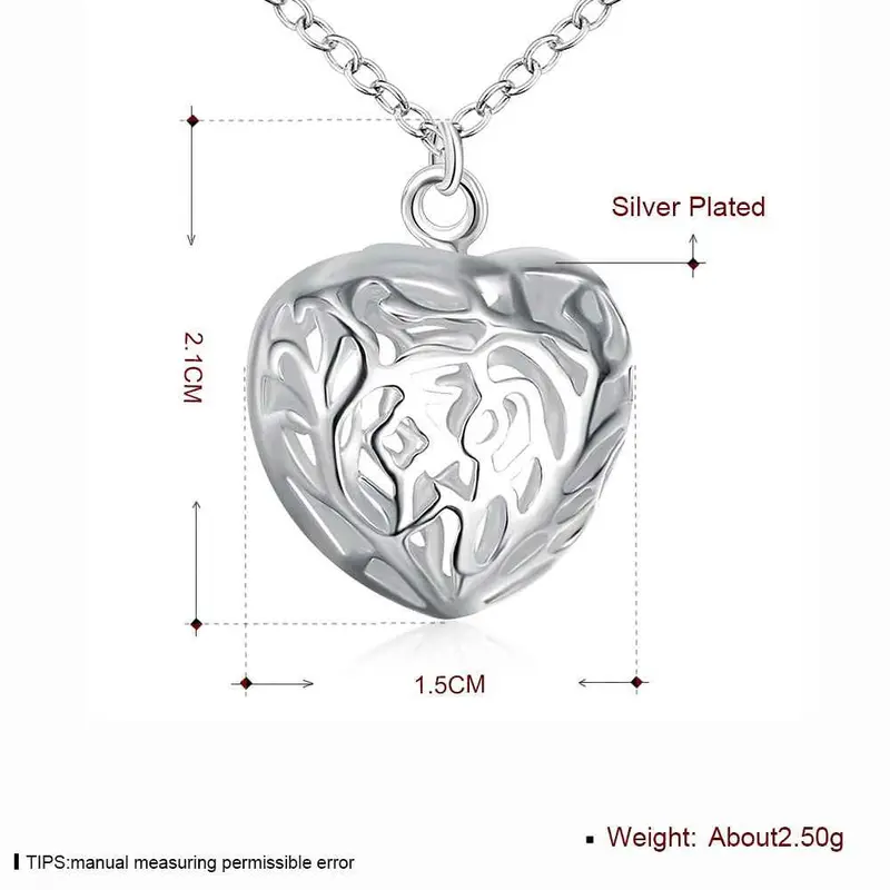 Silver-Plated Necklaces &Amp; Pendants Stereo Heart Collier Femme Jewelry 2