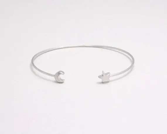 Silver Plated Open Star With Moon Bracelet Bangles 10Pcs-G035 1