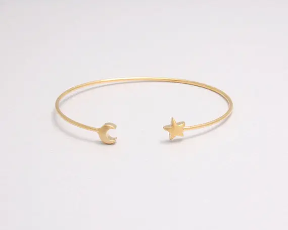 Silver Plated Open Star With Moon Bracelet Bangles 10Pcs-G035 2