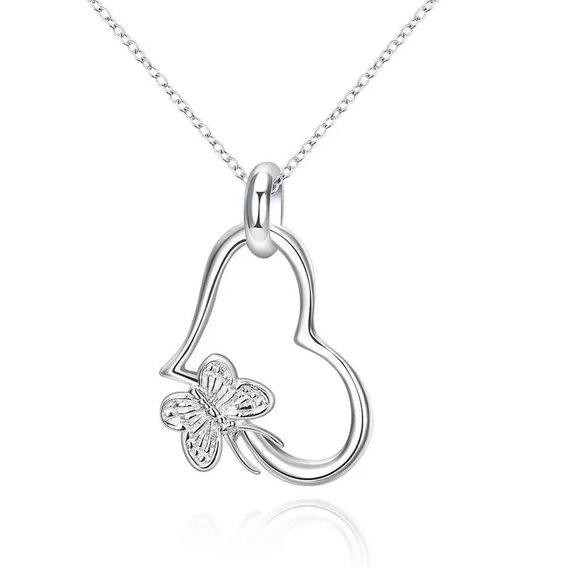 Silver-Plated Pendant Butterfly Heart Colar Feminino Men Jewelry 1