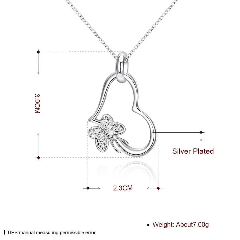 Silver-Plated Pendant Butterfly Heart Colar Feminino Men Jewelry 2