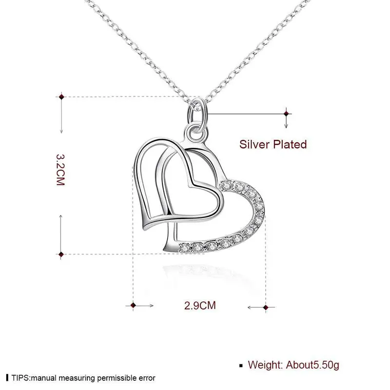 Silver Plated Pendant Insets Double Heart Collier 2
