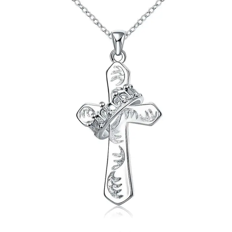 Silver Plated Pendant Necklace Big Wings Cross Perfume Women Fine Jewelry 8