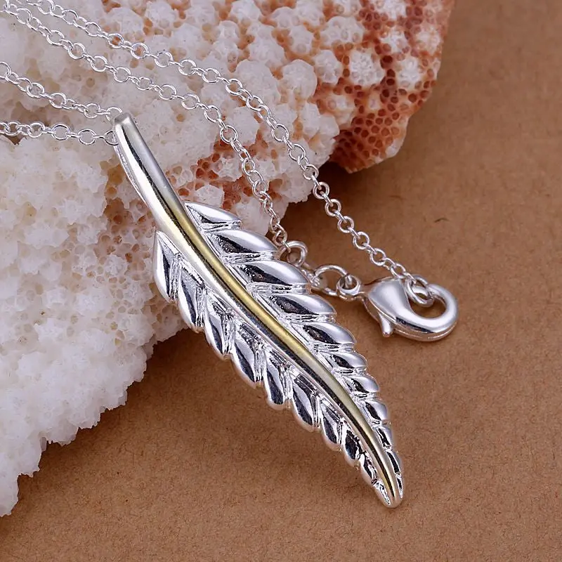 Silver-Plated Pendant Necklace Colorful Feather Collier Femme Charm 1