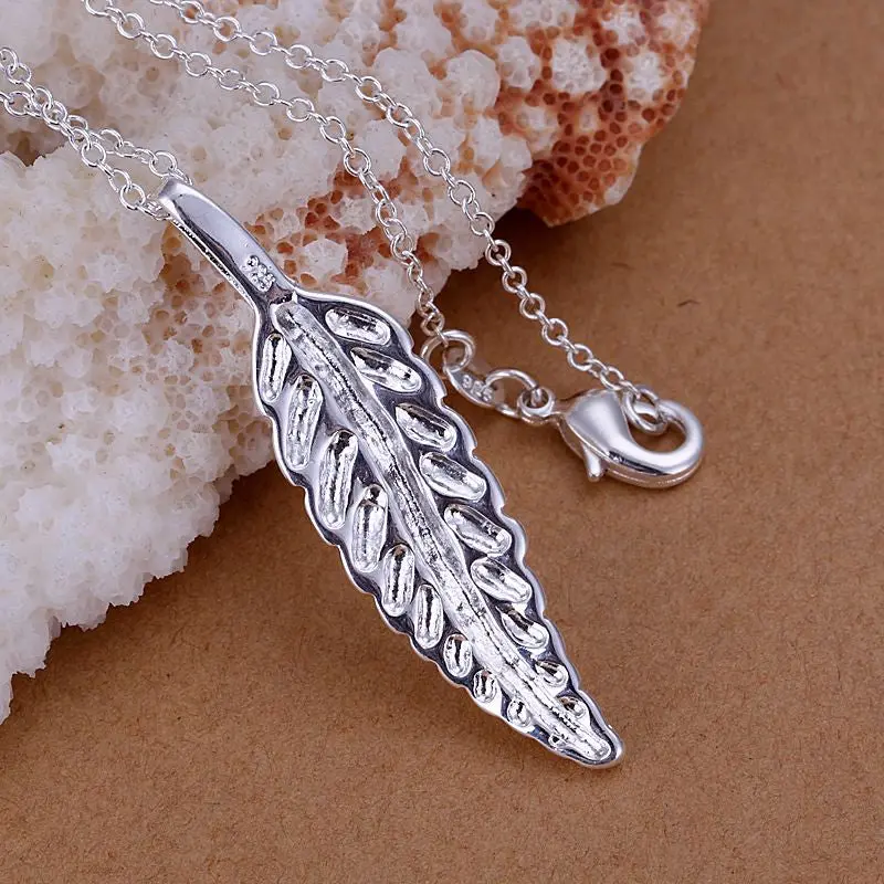 Silver-Plated Pendant Necklace Colorful Feather Collier Femme Charm 2