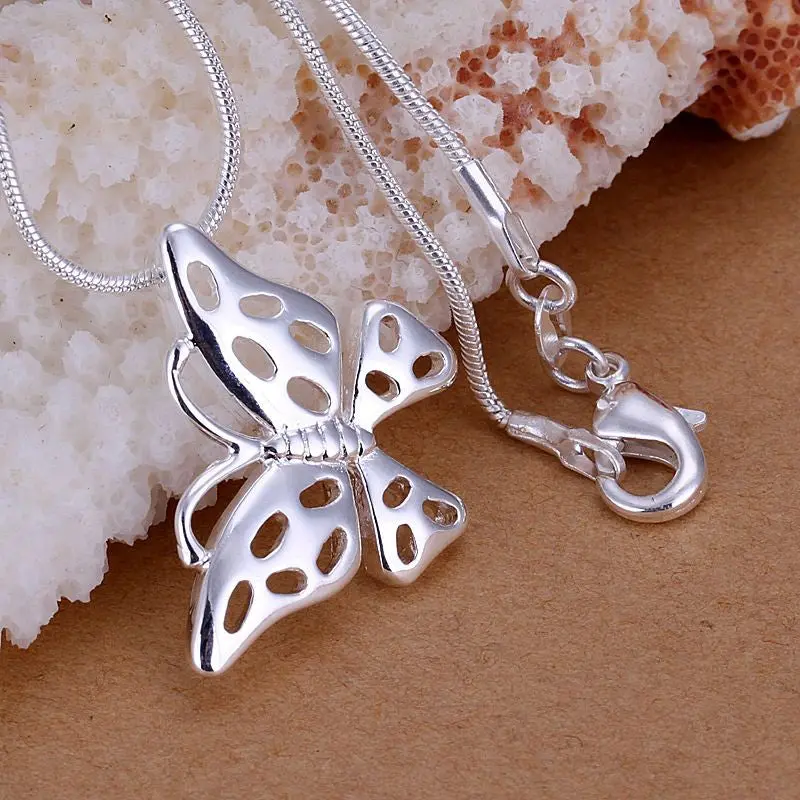 Silver Plated Pendant Necklace Cute Butterfly Tattoo Choker Wedding 1