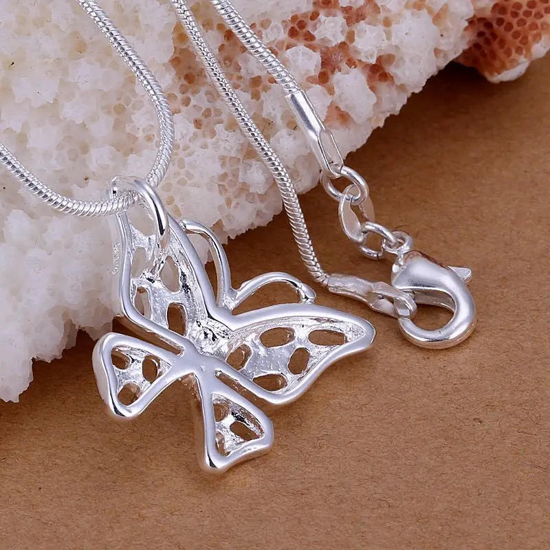 Silver Plated Pendant Necklace Cute Butterfly Tattoo Choker Wedding 2