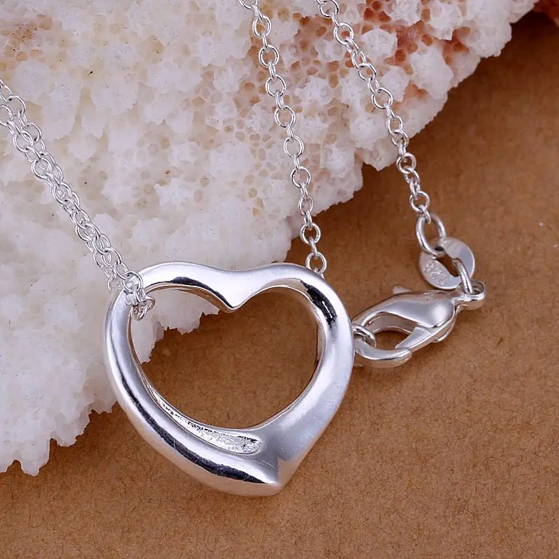 Silver Plated Pendant Necklace Heart Maxi Colar Ruby Jewelry 1
