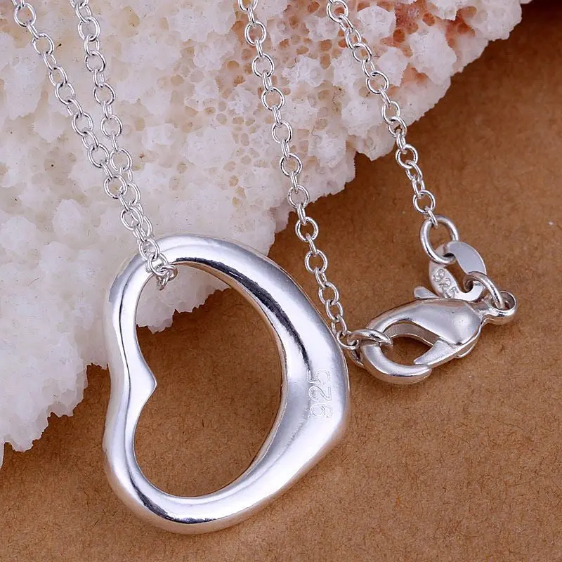Silver Plated Pendant Necklace Heart Maxi Colar Ruby Jewelry 2