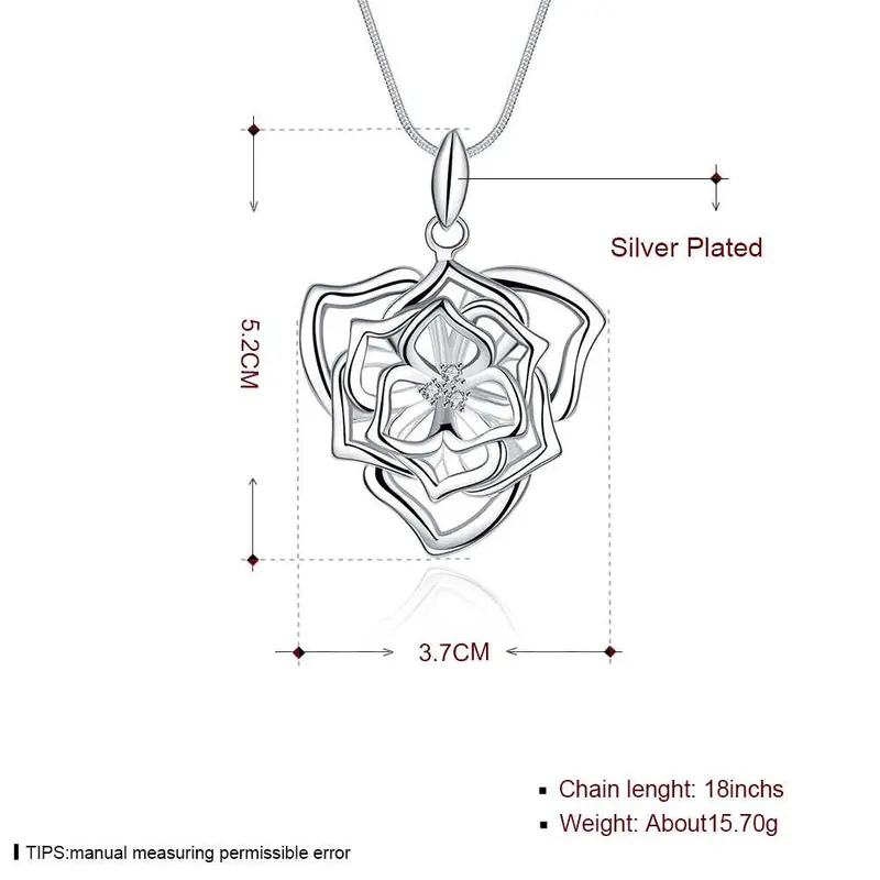 Silver-Plated Pendant Necklace Inlaid Triple Layer Flower Collares Jewerly Accessories 2