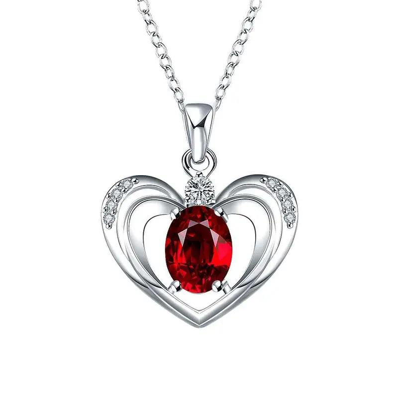 Silver-Plated Pendant Necklace Insets Double Heart Colar Vintage S In Euros 1
