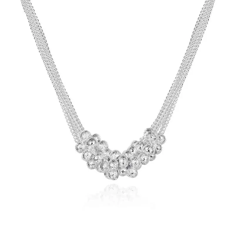 Silver Plated Pendant Necklace Six Line Gloss Bead Collares143 1