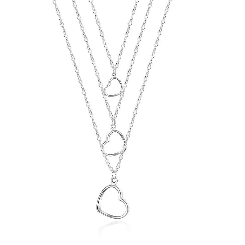 Silver Plated Pendants Double Heart Tag Collier Femme Bijoux Women113 1