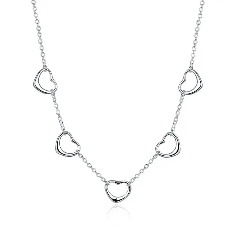 Silver Plated Pendants Double Heart Tag Collier Femme Bijoux Women113 2