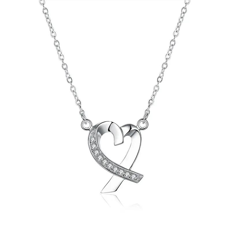 Silver Plated Pendants Double Heart Tag Collier Femme Bijoux Women113 3
