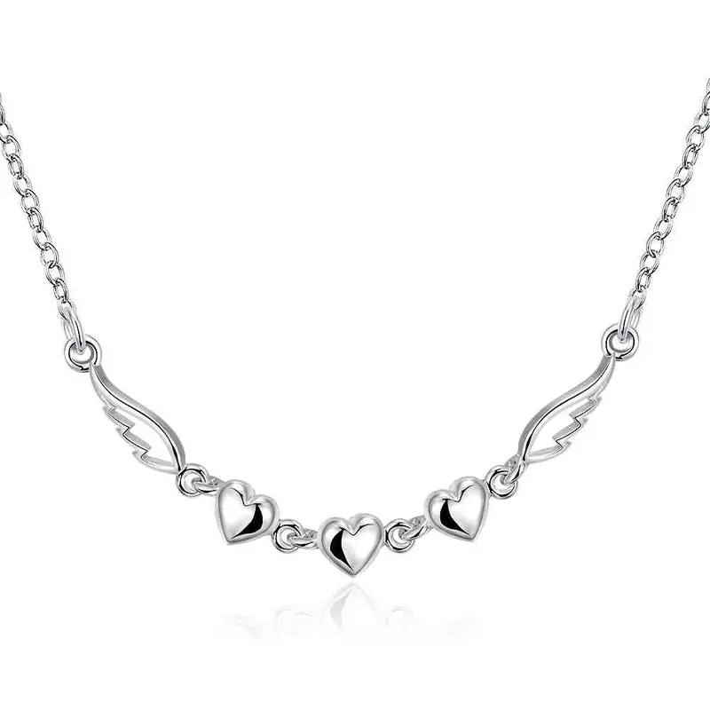Silver Plated Pendants Double Heart Tag Collier Femme Bijoux Women113 6