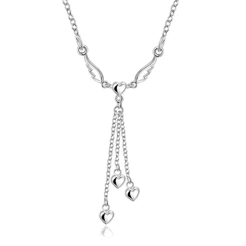 Silver Plated Pendants Double Heart Tag Collier Femme Bijoux Women113 7