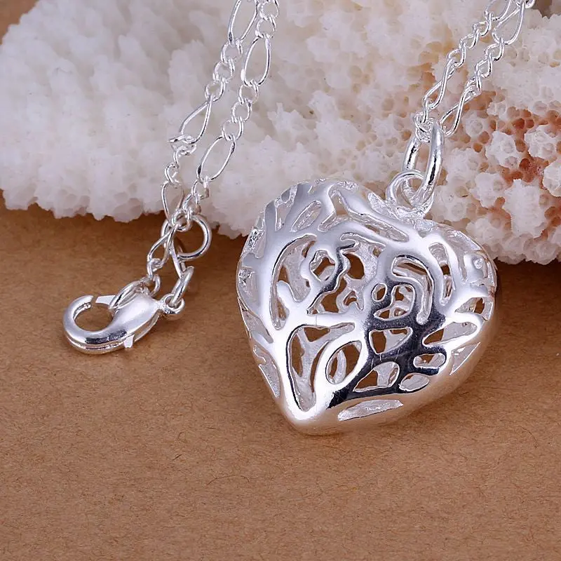 Silver Plated Pendants Stereo Heart Collares Populares Joyas 1