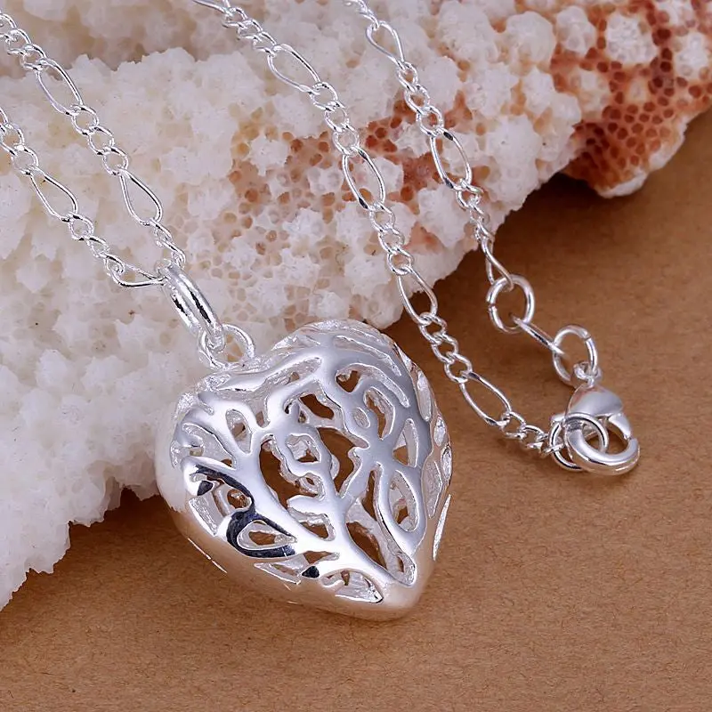 Silver Plated Pendants Stereo Heart Collares Populares Joyas 2