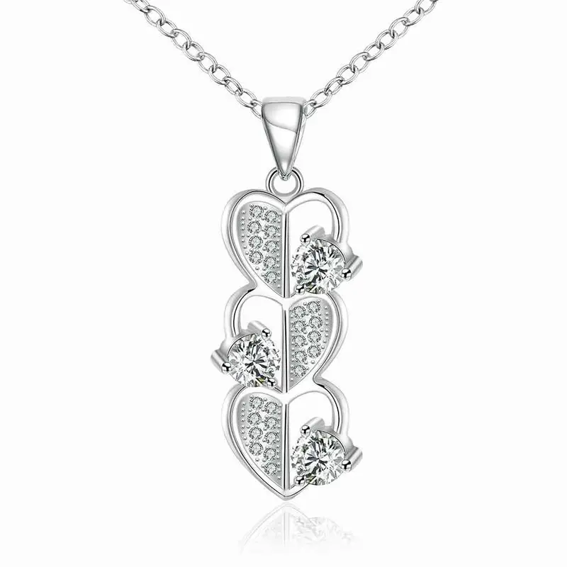 Silver Plated Pendants Three Hearts Pierced Half Kolye Joyas214 2