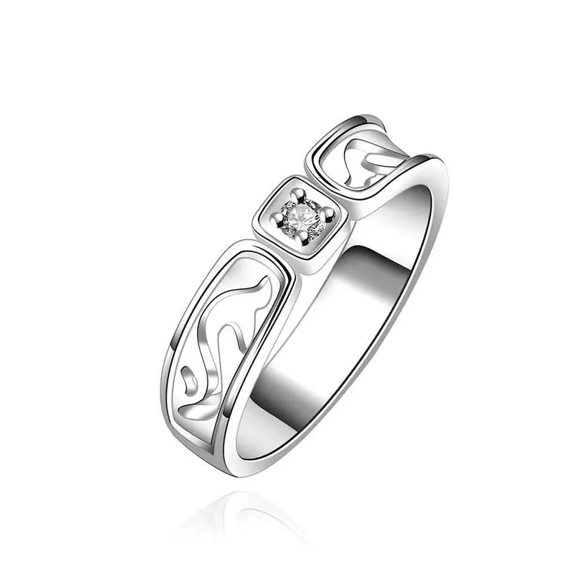 Silver Plated Ring Jewelry Crystal Hollow Out Lines Ring 61 1