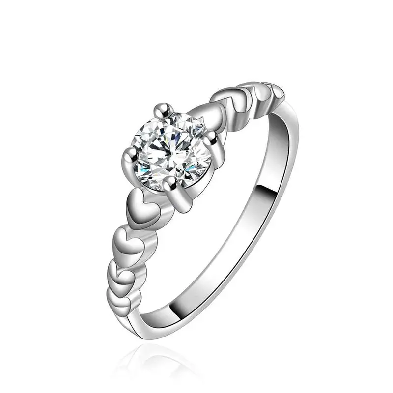 Silver Plated Ring Jewelry Crystal Six Heart Ring 6 6 1